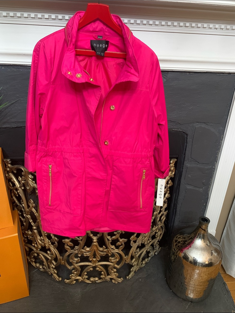 Nuage Women's Hot Pink Trench Coat with Gold Accents